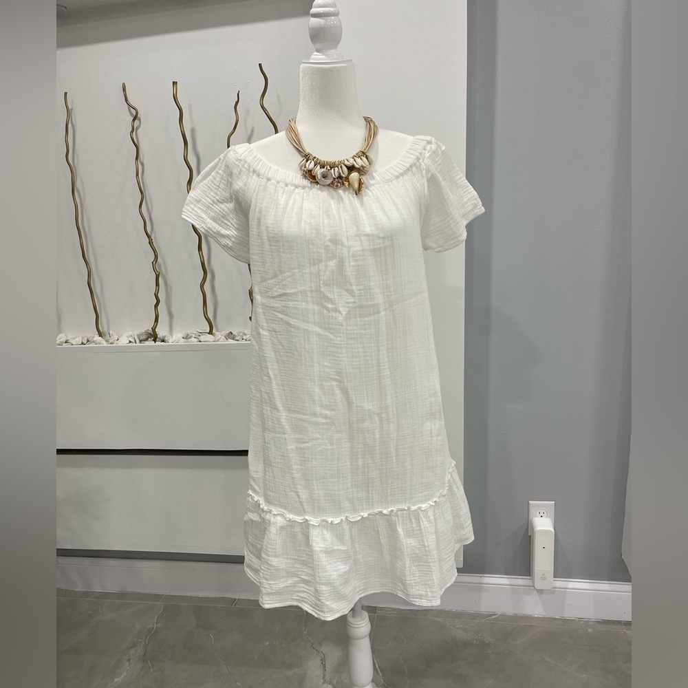 beachlunchlounge White Ruffle Hem Midi Dress